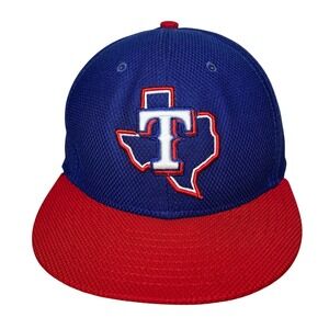 New Era 59FIFTY Texas Rangers MLB Fitted Hat Blue Red Size 7 1/8 Diamond Era